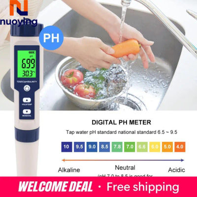 Medidor de Calidad del Agua 5 en 1, Monitor Digital de pH, TDS, EC, Salinidad y Temperatura para Acuarios, Piscinas y Agua Potable