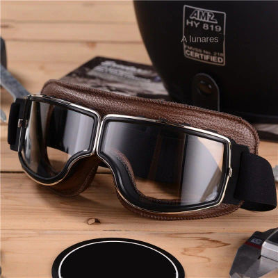 Gafas de motocicleta a prueba de viento, gafas para casco de motocicleta, gafas de sol Retro universales plegables de cuero, accesorios Retro para motocicleta