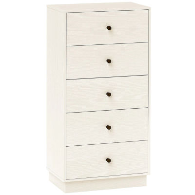 Cómoda de 5 Cajones Estrecha y Alta Mueble Auxiliar para Dormitorio o Pasillo con Tiradores Redondos 47x29x95 cm Beige