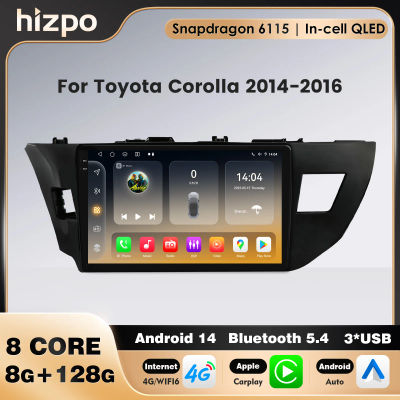 Hizpo 2din Carplay para Toyota Corolla 2014 2015 2016 Android14 Radio estéreo para coche reproductor de vídeo Multimedia navegación GPS Bluetooth