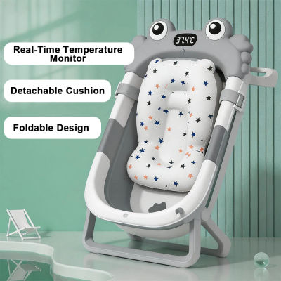 Bañera plegable para bebés con tapete antideslizante, bañera para bebés con termómetro integrado, bañera portátil para bebés de 0 a 36 meses