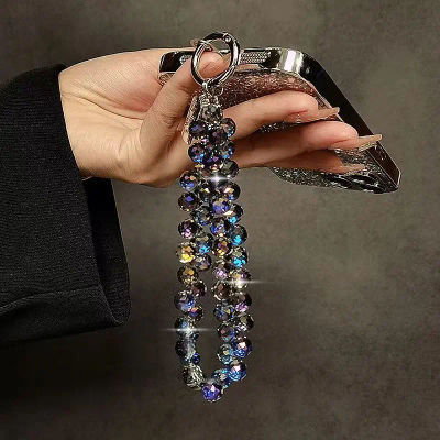 Correa de muñeca con cuentas de cristal y diamantes brillantes de lujo, cadena portátil, Clip colgante corto para teléfono, uso Universal en fundas de teléfono