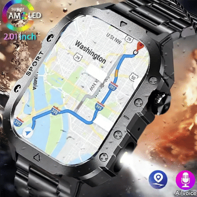 LAXASFIT 2026 Nuevo Reloj Inteligente LED para Hombre con Control por Voz Bluetooth, Modos Multideportivos, Monitoreo de Salud, Reloj Inteligente Deportivo para Exteriores