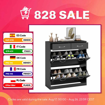 HOMCOM Mueble Zapatero Estrecho Armario de Zapatos con 2 Cajones Abatibles para 12 Pares de Zapatos 80x30x91,5 cm Negro