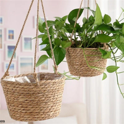 Maceta Colgante de Jardín, Cesta de Almacenamiento de Plantas de Macramé, Cuerda de Yute Tejida, Soporte para Macetas de Interior y Exterior, Decoración del Hogar