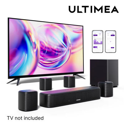Sistema de barra de sonido ULTIMEA de 7,1 canales para TV con 4 altavoces envolventes, sonido envolvente virtual controlado por aplicación, audio de cine en casa