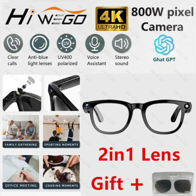 Gafas AI inteligentes 2 en 1 4K, 800W píxeles, cámara de disparo AI, foto HD, vídeo, traducción de llamadas de voz, gafas AI Bluetooth impermeables