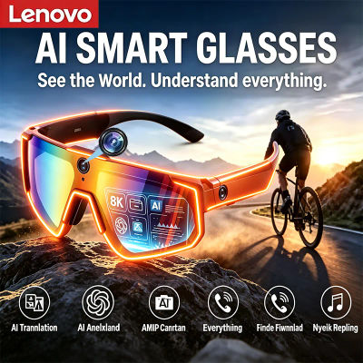 Lenovo 2026 Nuevas Gafas Inteligentes con IA, Cámara de 8MP y 1080P, ChatGPT, Antivibración, Gafas de Sol Deportivas para Ciclismo, Video y Foto, Micrófono Dual, 32GB