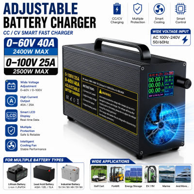 Cargador de Batería de CC Ajustable 0-60V 40A / 0-100V 20A, Cargador Rápido Inteligente CC CV, Fuente de Alimentación para Batería de Litio LiFePO4