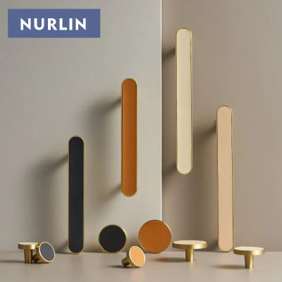 Nurlin-tiradores de muebles de cuero de vaca de latón, círculo de forma larga, perillas de gabinete lujosas, tirador de puerta de varios tamaños