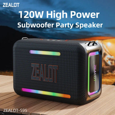 Zealot-S95 Altavoz Bluetooth portátil resistente al agua 120W alta potencia RGB luz colorida Subwoofer inalámbrico 360 estéreo envolvente TWS