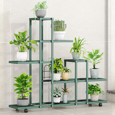 Soporte para plantas de hierro forjado para interiores y exteriores, organizador de esquina con ruedas para macetas múltiples, para habitación, balcón, jardín, patio.