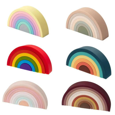 TYRY.HU 6/7/10 piezas Bloques de Construcción de Silicona para Bebés, Bloques Suaves de Arcoíris, Juguetes Educativos 3D Montessori, Mordedores para Bebés, Regalos