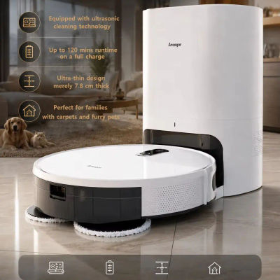 Robot Aspirador Arnagar S10 con Autovaciado, Recolección de Polvo, Función de Fregado, 12000Pa, 5200mAh, Bajo Ruido, Control por APP para Limpieza del Hogar