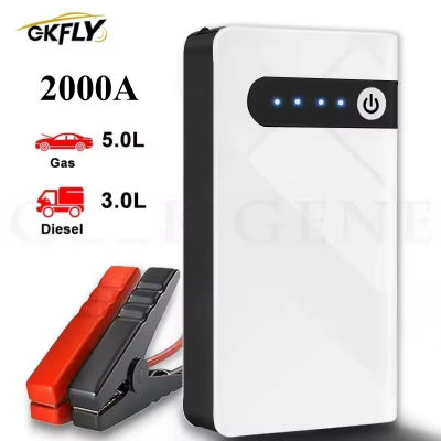 Arrancador de Coches GKFLY 2000A, Banco de Energía de 44.4Wh, Cargador Portátil de Batería de Coche, Dispositivo de Arranque de 12V, Cables de Arranque