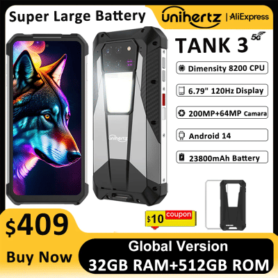 US AU EU Stock Unihertz 8849 Tank 3 teléfono inteligente resistente 5G 32GB 512GB 23800mAh 120W cargador dimensión 8200 200MP 120Hz teléfono móvil