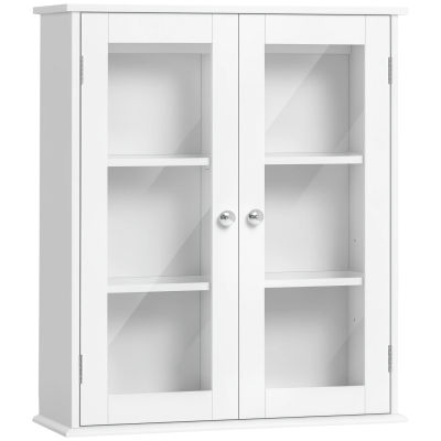 Mueble de pared para baño Kleankin, unidad de almacenamiento colgante para baños con 2 puertas de vidrio templado y estante.