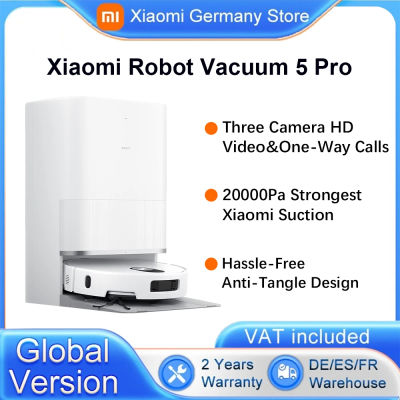Versión global Xiaomi Robot Vacuum 5 Pro (actualización X20+) AI Tres identificaciones de cámara 200 tipos de reconocimiento de obstáculos LDS y limpieza profunda de espacios bajos Video HD llamadas