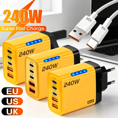 Cargador Rápido USB Tipo C de 240W, Cargador de Pared GaN USB C con Carga Rápida 3.0 y Cable PD para iPhone 17 y Samsung