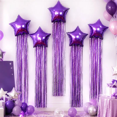 Set de cortina de lluvia con borlas y globos de estrella de cinco puntas para fiestas de cumpleaños, bodas, baby showers, decoraciones para fiestas
