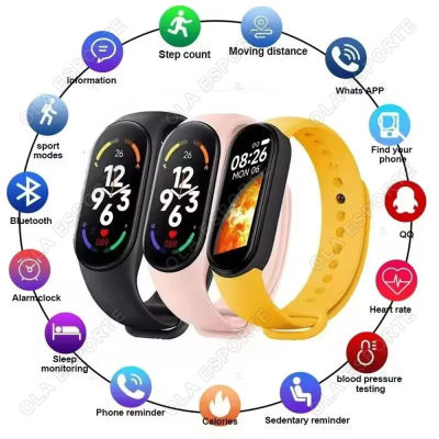 Reloj inteligente M7 con control del ritmo cardíaco y de la presión arterial, pantalla AMOLED, pulsera inteligente con monitor de actividad física para hombres y mujeres, pulsera deportiva