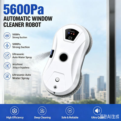 Robot Limpiacristales Automático con Succión Potente de 5600Pa, Limpiador de Vidrios con Pulverización Ultrasónica y Control Remoto, Planificación Inteligente en Forma de Z, Sistema de Seguridad