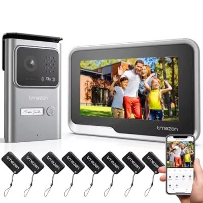 TMEZON Videoportero WiFi de 2 Cables con Intercomunicador, Monitor Táctil de 7 Pulgadas 1080P, Desbloqueo 4 en 1 por APP/Tarjeta, Compatible con Tuya App 730