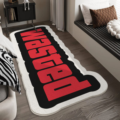 VIKAMA Alfombra de suelo con estampado de letras rojas "WASTED", antideslizante y suave, absorción de agua. Para cabecera, sofá, alfombra de pasillo, decoración del hogar