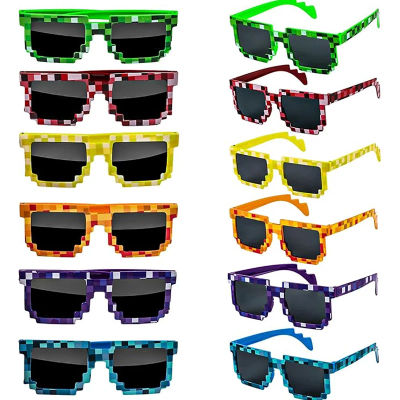 1-12 Piezas de Gafas de Sol Pixeladas Retro, Gafas Pixeladas para Adultos, Niños y Niñas, Accesorios para Fotos, Artículos para Fiestas de Cumpleaños