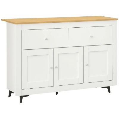 HOMCOM Aparador con 2 Cajones 3 Puertas Estante Ajustable Mueble Auxiliar de Cocina 117x35x80 cm Blanco