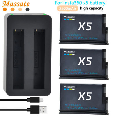 Massate-batería recargable Insta360 X5 de 2800mAh y cargador rápido de 2 ranuras, Compatible con accesorios para Cámara de Acción Insta360 X5