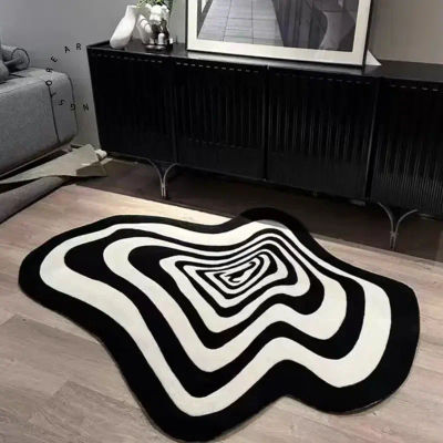 Alfombra Irregular creativa para sala de estar, alfombra geométrica blanca y negra, decoración del hogar, alfombra para el suelo, alfombras para dormitorio, felpudo de entrada