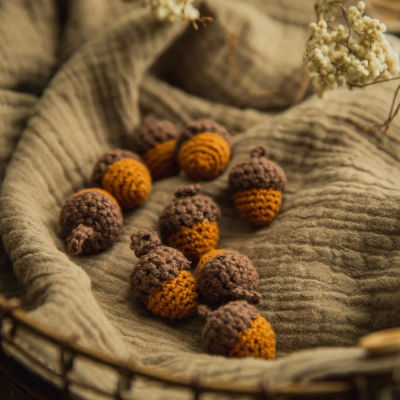 Bellotas-Llavero de cono de pino hecho a mano, tejido de punto, planta, marrón y verde