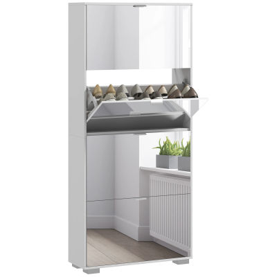 Mueble zapatero 2 en 1 con espejo, 4 puertas, estantes ajustables, hasta 24 pares, 76L x 26P x 168H cm