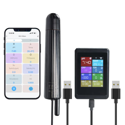 Medidor de PH WiFi 8 en 1, Monitor de Agua Multiparámetro, PH, Temperatura, TDS, EC, Salinidad, Gravedad Específica, ORP para Acuarios