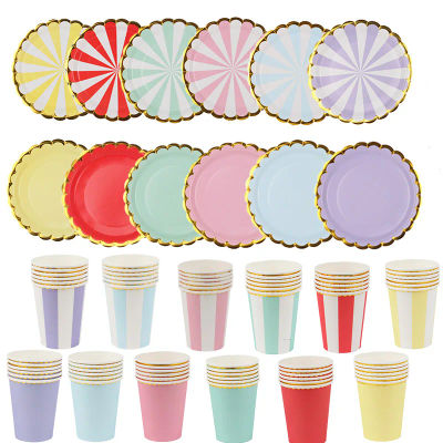 Platos y Vasos de Papel Desechables para Fiestas, Decoración de Cumpleaños, Platos Coloridos, Artículos para Baby Shower, Bodas, Campamentos y Picnics
