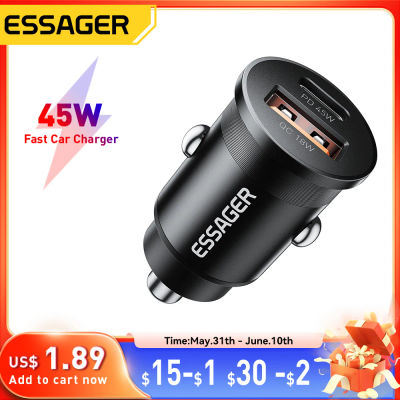 Cargador de coche Essager de 45W, carga rápida de doble puerto PD QC3.0 tipo C, cargador rápido para iPhone 16 15 14 Samsung Xiaomi Huawei Oppo