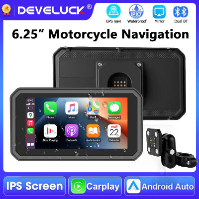 Navegador GPS para Motocicleta de 6.25 Pulgadas, Inalámbrico, con Carplay y Android Auto, Pantalla Táctil, Doble BT, Monitor para Moto, Resistente al Agua IPX7, Soporte Magnético