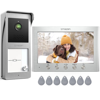 Sistema de intercomunicación con timbre para puerta de vídeo de 2 cables para el hogar, monitor TMEZON de 7 pulgadas con timbre con cable, desbloqueo de deslizamiento de tarjeta