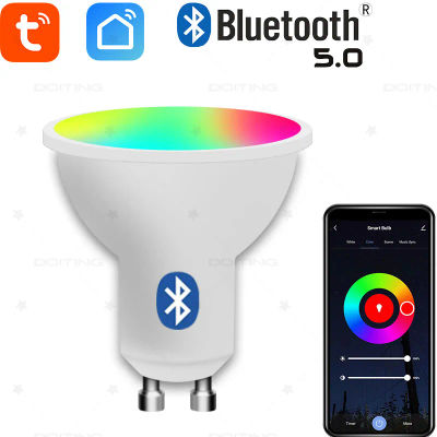 Lámpara Tuya GU10 de 220V, Bluetooth, RGBCW, bombillas Led blancas regulables, foco de Control por aplicación Smart Life para luz de proyección de pared del hogar