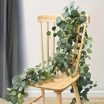 Guirnalda de hojas de eucalipto Artificial, planta verde de imitación, enredaderas de primavera con flores blancas, bayas para decoración de fiesta en casa, boda, 1 ud.