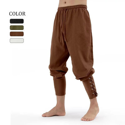 Pantalones Vintage de lino y algodón vikingo Medieval para hombre, moda de Halloween, pantalones Vintage para hombre, primavera y verano