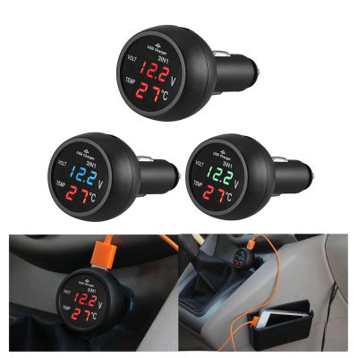 Voltímetro Digital LED 3 en 1 para coche, voltímetro, termómetro, Cargador USB, medidor de corriente, Detector de voltios, 12/24V