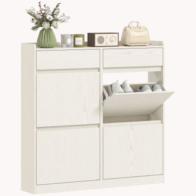 HOMCOM Mueble para zapatos 8 pares con 2 cajones correderos y 4 cajones abatibles, 98x19,2 x cm, Blanco