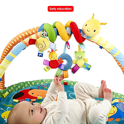 Juguete de aprendizaje temprano en espiral para colgar en la cuna o el asiento del coche, con sonido de cascabel y papel crujiente, para bebés de 0 a 12 meses.