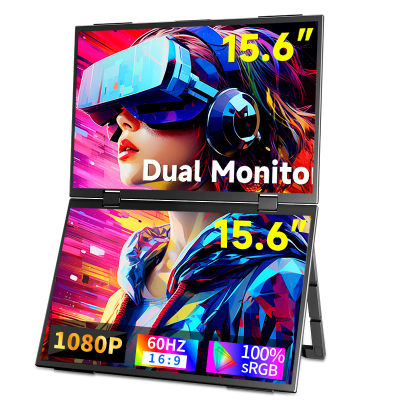 HGFRTEE Monitor portátil dual de 15,6 pulgadas para extensor de pantalla de computadora portátil apilable plegable 315 ° Pantalla triple apilada plegable