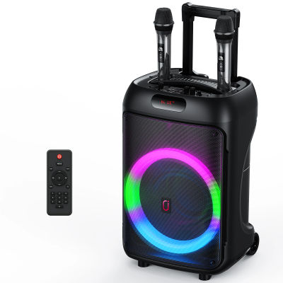 Máquina de Karaoke con 2 Micrófonos Inalámbricos, Altavoz Bluetooth Portátil Grande para Adultos con Luz RGB, Sistema de PA, Agudos y Bajos