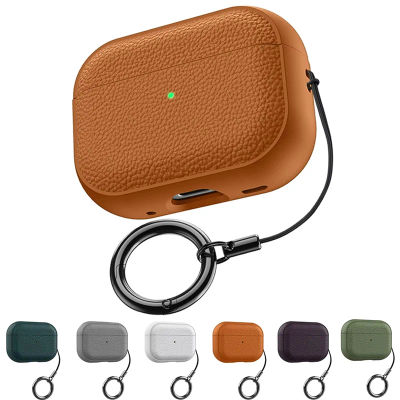 Funda de cuero Litchi para AirPods 4, 3, 2, 1, fundas para auriculares de negocios para Apple AirPods Pro 1.a y 2.a generación, carcasa para auriculares con gancho