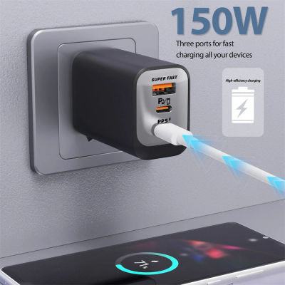 Cargador USB tipo C de 150W, adaptador de viaje para cargador de teléfono móvil de carga rápida QC3.0 para iPhone 17, Samsung, Xiaomi, enchufe UE/REINO UNIDO/EE. UU.