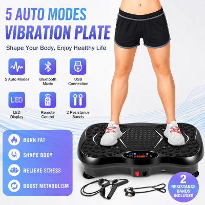 Plataforma Vibratoria de Ejercicio para Todo el Cuerpo, Altavoz Bluetooth, 5 Modos Automáticos, Pantalla LED, Bandas de Resistencia para Entrenamiento Físico en Casa